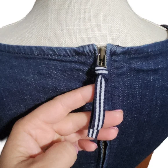 BODEN Rhea Blue Denim Sheath Short Sleeve Midi Dress Size 4L Casual Minimalist - Picture 6 of 14